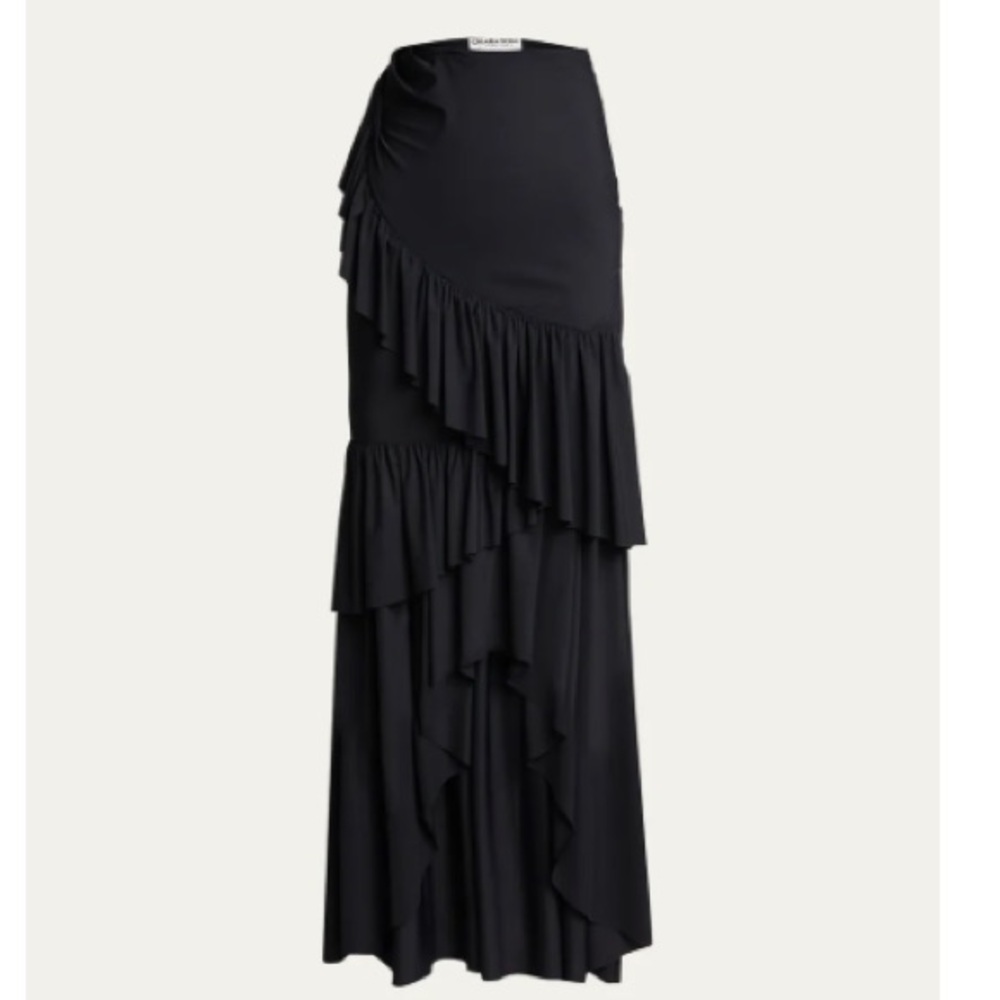 Chiara Boni Leonarda Tiered Elegant Black Ruffled Skirt